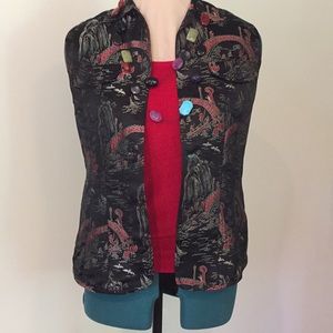 Chico’s Travelers tank, chinoiserie vest, necklace